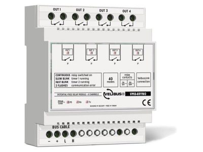 Velbus 4kanaals relais module met 4x droge contacten VMB4RYNO